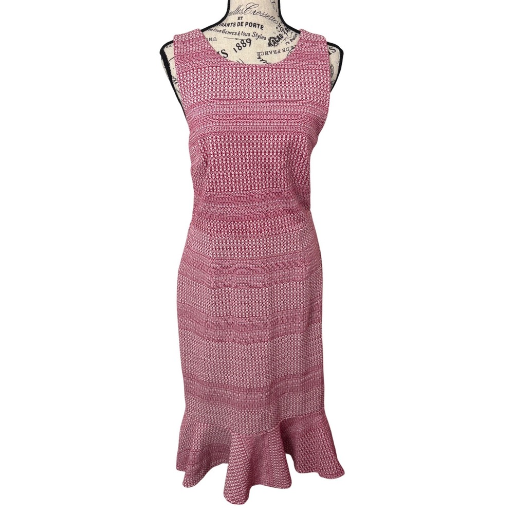 Banana Republic Flounce Hem Dress Women 4 Tall Red White Feminine Mermaid Office